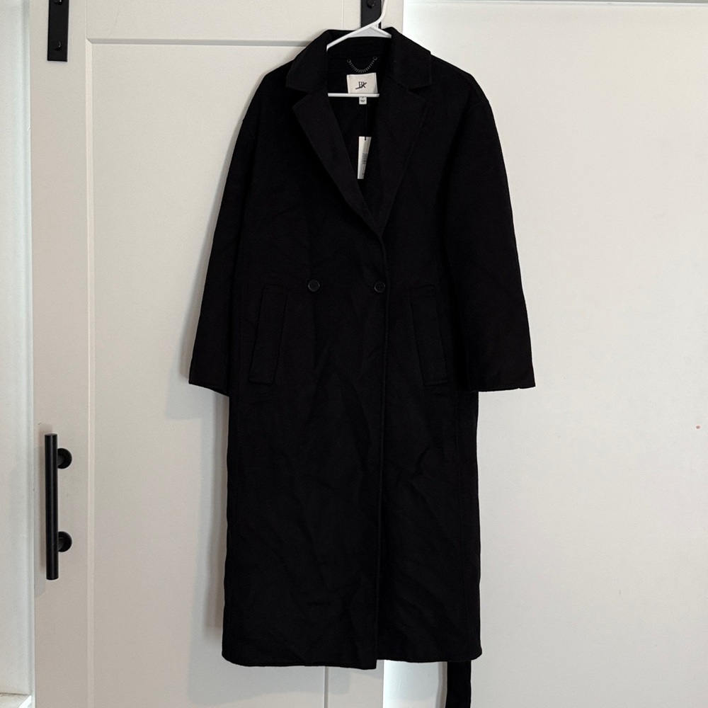 NWT! Banana Republic Black DOUBLE-FACED WRAP COAT Small S jacket wool blend - Picture 5 of 9